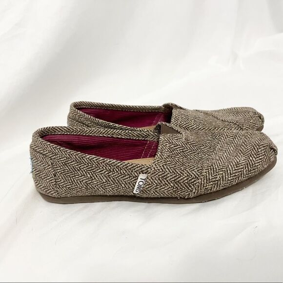 Toms Classics English Herringbone Brown & Gold Slip On Shoes Flats Size 8.5 - Picture 4 of 8